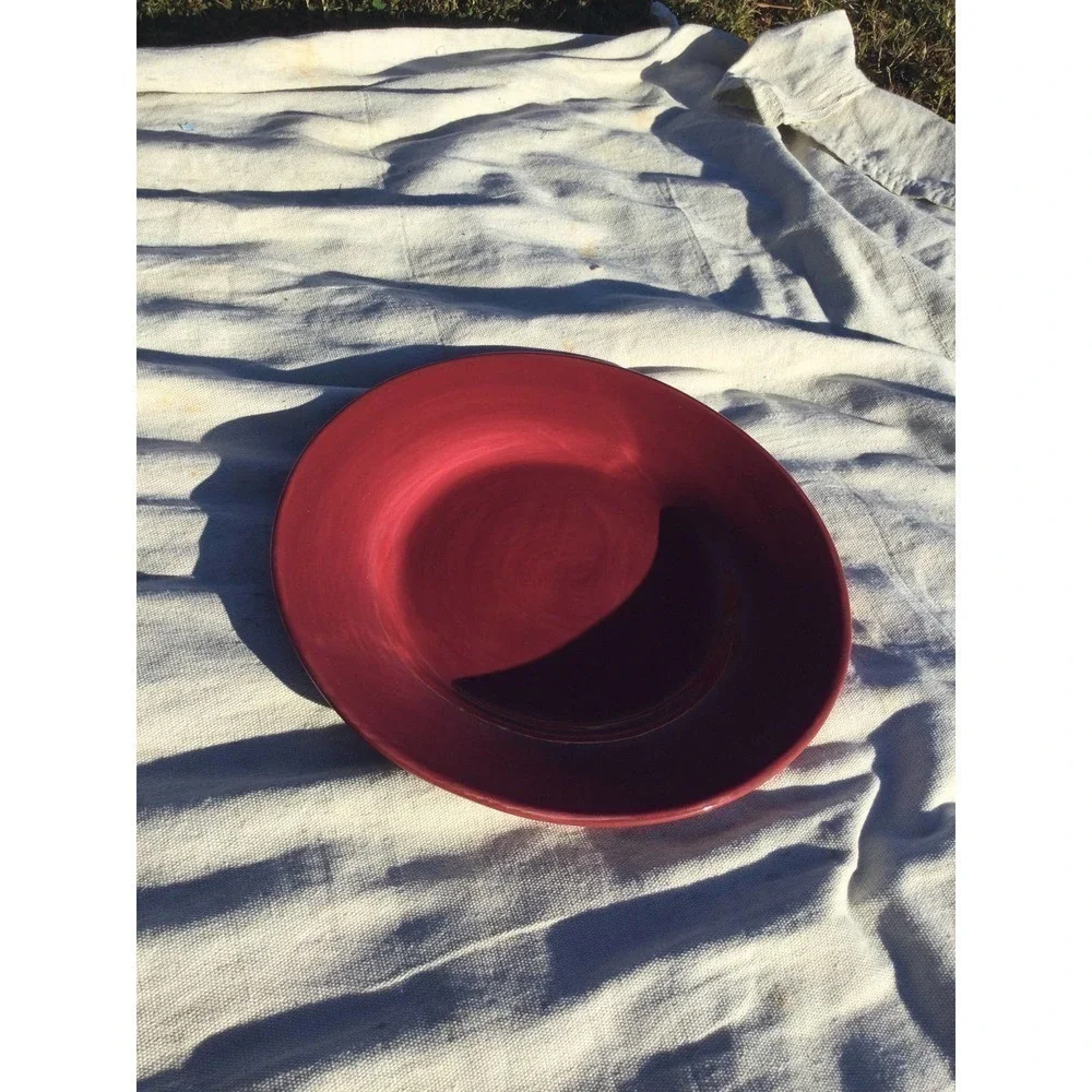 Pottery Barn Sausalito red dinner plate 12” boho ceramic‎ pottery hand painted
